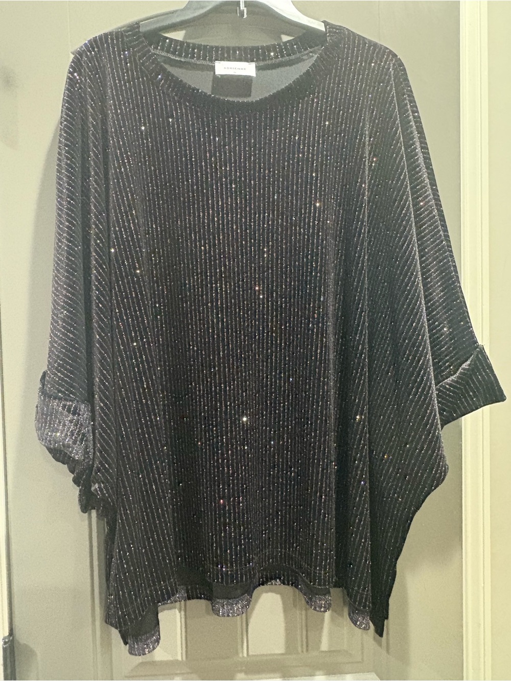 Adrienne Velvet Sparkle Black Tunic top, New without tags, Size 1X